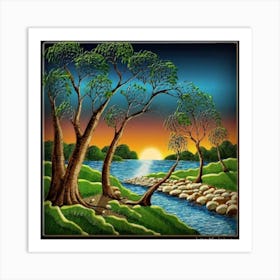 Highly detailed digital painting with sunset landscape design 14 Art Print