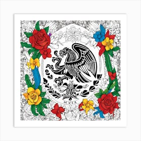 Mexican Flag Coloring Page 6 Art Print