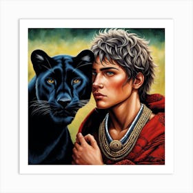 Man And A Black Panther Art Print