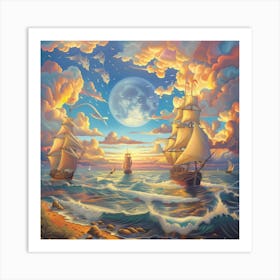 Sailboats In The Sea Art Print