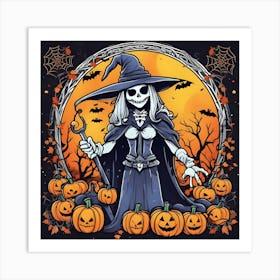 Witch With Pumpkins 3 Art Print