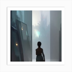 Girl In A Futuristic City Art Print