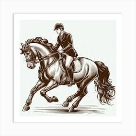 Line Art rider on horse 3 Art Print