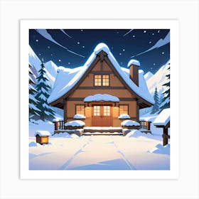 Winter House In The Snow Art Print