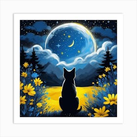 van goth Cat In The Moonlight Art Print