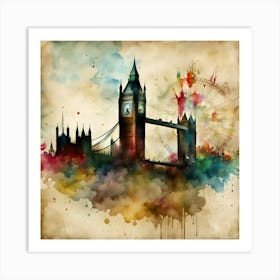 London Tower Bridge Watercolor Painting Art Print