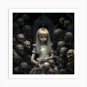 Little Girl With Skulls 3 Art Print