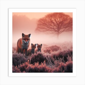 Foxes In The Mist 4 Art Print