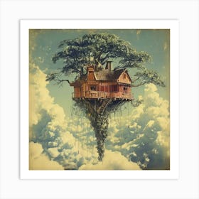 Vintage Art Of A Tree House Floating In The Sky Among Lots Of Clouds 23740056 (1) Art Print