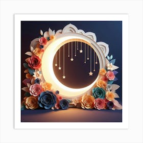 Moon With Flowers And Stars Art Print