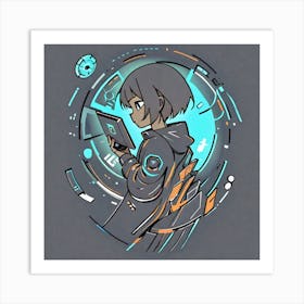 Girl With A Tablet Art Print