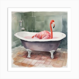 Pink Flamingo In Bathtub Art Print