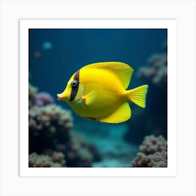 A Vibrant Yellow Tang Fish Swimming In A Reef 1 Art Print