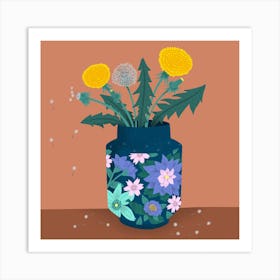 Dandelion Flowers In A Decorated Vase Art Print