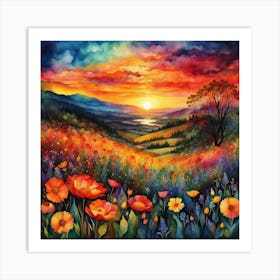 Sunset In The Meadow 1 Art Print