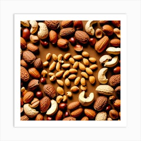 Nuts On A Brown Background Art Print