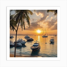 620985 Clean Beach, Blue Waters, Golden Sand, Palm Trees, Xl 1024 V1 0 Art Print