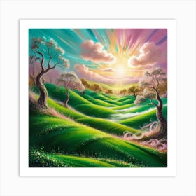 Rainbow Over A Green Hill Art Print