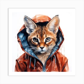 Watercolour Cartoon Caracal In A Hoodie 2 Art Print