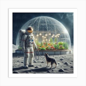 Astronaut With His Dog On The Moon 1 Art Print