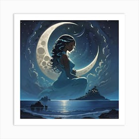 Moon And The Girl Art Print