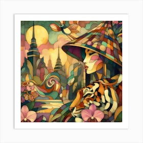 Asian Woman With Tiger Art Print