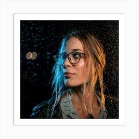 Firefly Dramatic Rain Soaked Portrait Of Woman With Glasses At Night 84398 Art Print