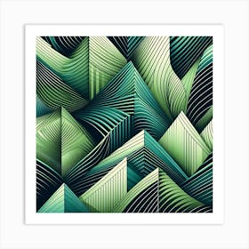 Geometric Art Green waves of palm leaf 2 Art Print