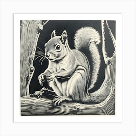 Squirrel Linocut 1 Art Print