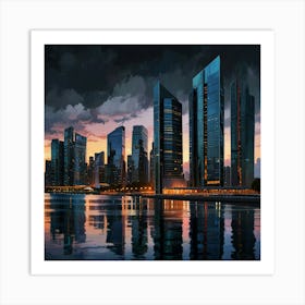 Cityscape At Dusk Art Print