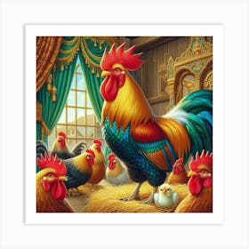 Rooster In Hay Art Print