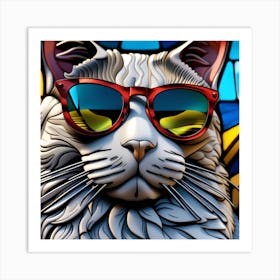 Cat, Pop Art 3D stained glass cat sunglasses limited edition 45/60 Art Print