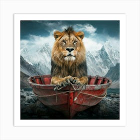 Lion In A Boat Art Print