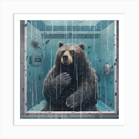 Bear In The Shower Art Print