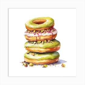 Stack Of Pistachio Donuts Art Print