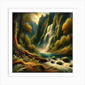 Waterfall In The Forest 48 Art Print