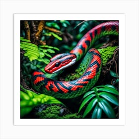 Red And Black Snake In The Jungle Art Print