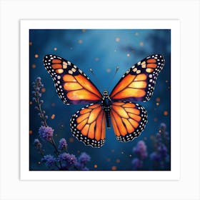 Beautiful Monarch In A Watercolor Twilight Kingdom 1 Art Print