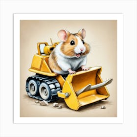 Hamster On A Bulldozer Art Print