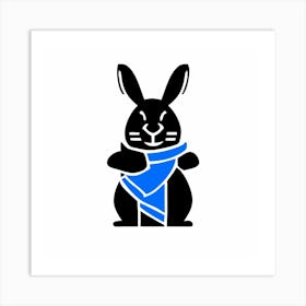 Black Silhouette Of A Rabbit With A Blue Scarf Art Print