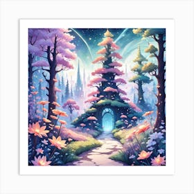 A Fantasy Forest With Twinkling Stars In Pastel Tone Square Composition 224 Art Print