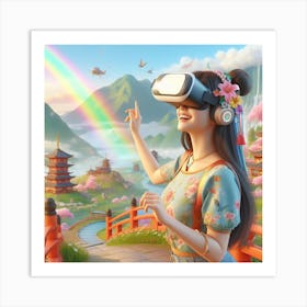 Young women wearing a VR headset Art Print