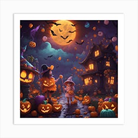 Halloween Pumpkins And Witches Art Print