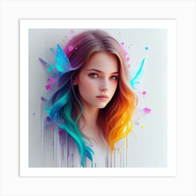 Girl With Rainbow Wings Art Print