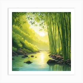 A Stream In A Bamboo Forest At Sun Rise Square Composition 101 Art Print