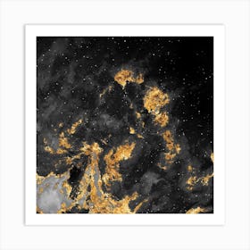 100 Nebulas in Space with Stars Abstract in Black and Gold n.082 Art Print
