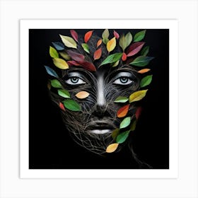 Portrait Of A Woman With Leaves On Her Face Art Print