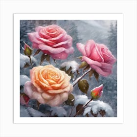 Snow Roses Art Print