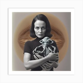 Human holding Alien Baby #1 Art Print