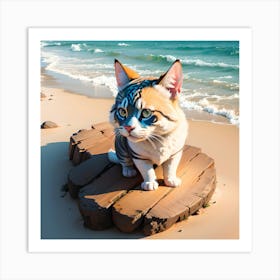 Cat On The Beach Art Print